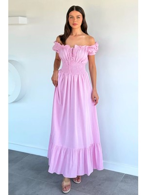 Gülseli Kadın Omuz Fırfırlı Bel Lastikli Elbise P-00022332