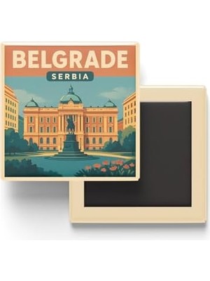 Vavis Belgrad Sırbistan - Cumhuriyet Meydanı - Baskılı Buzdolap Magneti Kare 9x9 cm
