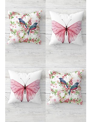 Vavis Daldaki Sinekkuşu Kelebek Vintage Gizli Fermuarlı Kırlent Kılıfı Koltuk Yastık Kılıfı TAKIM(4ADET), Yeşil-Mavi-Pembe 45 x 45
