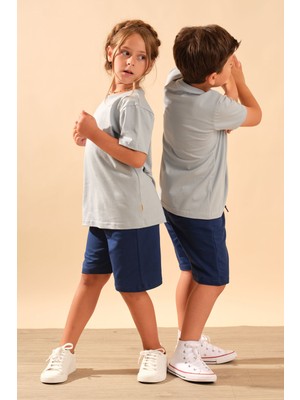 Baykar Unisex Çocuk %100 Pamuk Kısa Kollu Basic Tişört 2055 Mavi