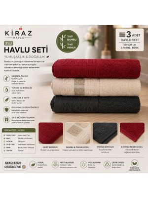 Kiraz Havlu Bornoz 3'lü Bambu 50X100 Havlu Set