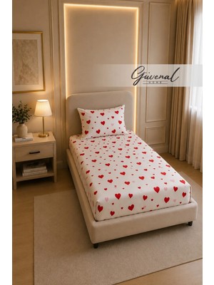 Güvenal Carmen %100 Pamuk Tek Kişilik Desenli Yastık Kılıflı Lastikli Çarşaf Seti | Yastık Kılıfı | Lastikli Çarşaf | Uyku Seti | Çeyiz - 100 x 200 cm - Kalp