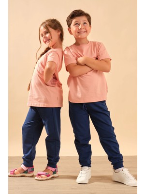 Baykar Unisex Çocuk %100 Pamuk Kısa Kollu Basic Tişört 2055 Somon