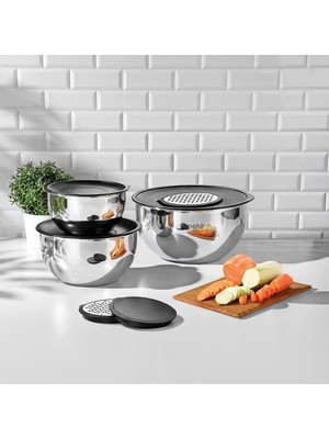 Nehir Silver Çelik Sade 9 Parça Rendeli Karıştırma Kabı Takımı