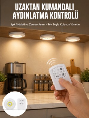 Marsilyan Spot Lamba LED Işık 3'lü Uzaktan Kumandalı Pilli Yapışkanlı Kablosuz Yeni Nesil
