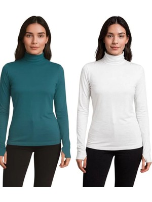 ALDAIYR 2 Adet Yuvarlak Yaka Kadın Uzun Kol Parmaklı Likralı Body