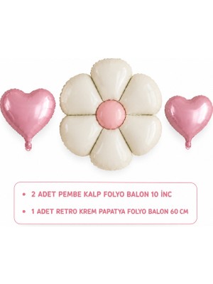 Çavuş E-Ticaret Pembe Kalp ve Retro Papatya Pastel Folyo Balon Parti Seti Krem(Bej) Parti Setleri Doğum Günü Setleri
