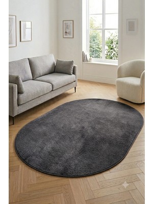 Colore Home Antrasit Oval Peluş Halı Oval Antrasit Post Halı