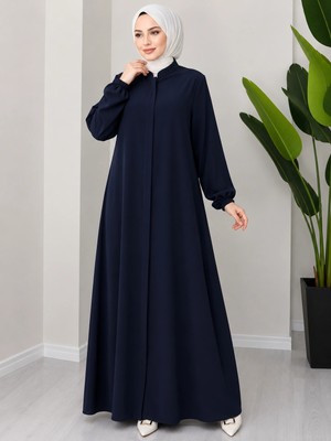 Nevayla Moda Büyük Beden Medine Ipeği Ferace - Lacivert / F0149