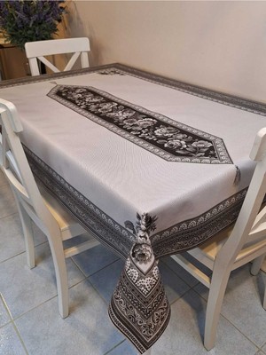 Başak Ev Tekstili Siyah Gül Desenli Dora Pano Kaymaz Özel Tabanlı Pvc Muşamba - Desenli Silinebilir 100 x 140 Hazır Masa Örtüsü