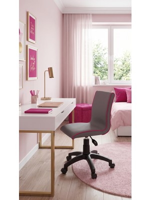 Sefes Moveo Ergonomik Çalışma ve Öğrenci Sandalyesi - 1 Dk Aletsiz Kurulum - Yükseklik Ayarlı Bilgisayar Koltuğu - Gri / Fuşya Fitilli