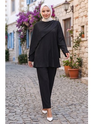 Hafsa Mina Pelerinli Ikili Takım Siyah HM2936