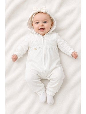 Baby Hola Kız Bebek Işıltılı Kumaş Detaylı Kapüşonlu Tulum 14002