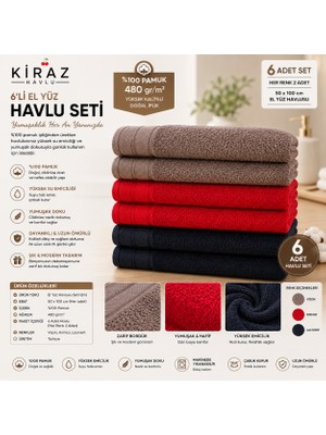 Kiraz Havlu Bornoz 6'lı Petek Dokulu 50X100 Havlu