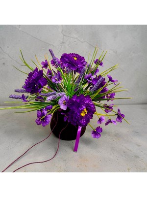 Sedosh Home Vision Siyah Cam Vazoda Mor Gardenya Yapay Çiçek Aranjmanı 30X30 cm