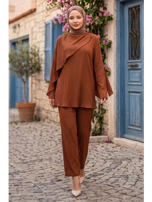 Hafsa Mina Pelerinli Ikili Takım Kahverengi HM2936