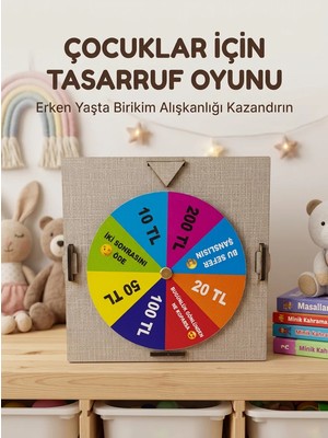 Aesco Şans Çarklı Motivasyon Kutusu Günlük Tasarruf Challenge Oyun Ahşap Birikim Kumbarası