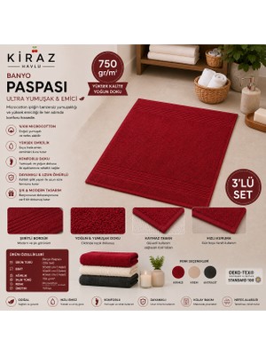 Kiraz Havlu Bornoz 3'lü Microcotton Banyo Paspası