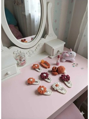 Retro Women Kız Çocuk Bebek Örgü Tasarım Kurdele Çiçek Figürlü Hediye Toka Seti