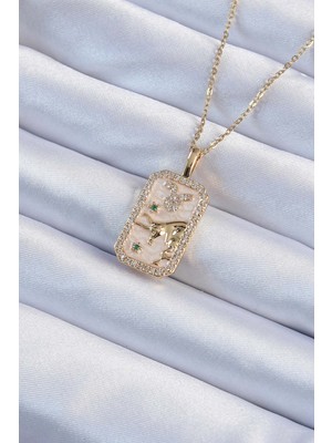 Hsc Bilişim 316L Çelik Zincir Altın Renk Zirkon Taşlı Boğa Figürlü Tarot Kolye 5886