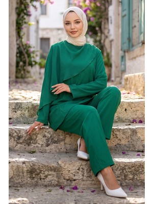 Hafsa Mina Pelerinli Ikili Takım Yeşil HM2936