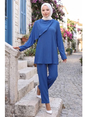 Hafsa Mina Pelerinli Ikili Takım Indigo HM2936