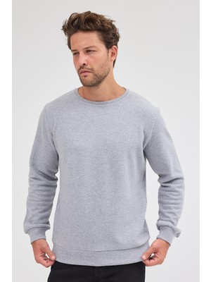 Mmetalic Erkek Gri Standart Fit Normal Kesim Pamuklu Basic Bisiklet Yaka Sweatshirt