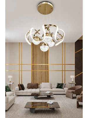 Nord Light Gold 4 Toplu 3 Renk LED Salon Avizesi Modern Dekoratif Avize NL-1001