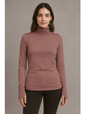 ALDAIYR Yuvarlak Yaka Kadın Uzun Kol Parmaklı Likralı Body