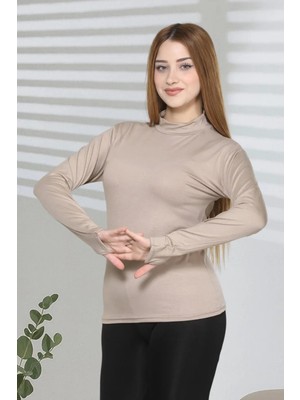 ALDAIYR Yuvarlak Yaka Kadın Uzun Kol Likralı Body