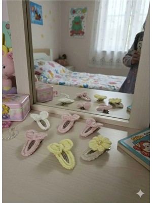 Retro Women Kız Çocuk Bebek Örgü Tasarım Kurdele Çiçek Figürlü Hediye Toka Seti