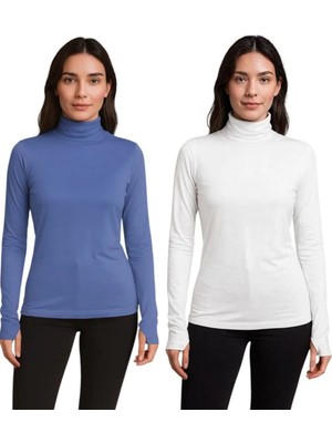 ALDAIYR 2 Adet Yuvarlak Yaka Kadın Uzun Kol Parmaklı Likralı Body