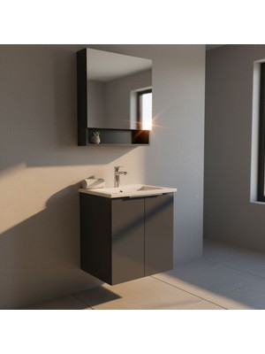 VitrA Miaplus Square 60 cm Lavabo Dolabı Seti,dolaplı Ayna ve Lavabo Dahil,2 Kapaklı 80732