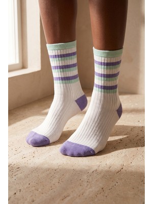 Bony Socks Kadın Şeritli Pamuklu Soket Çorap Çok Renkli