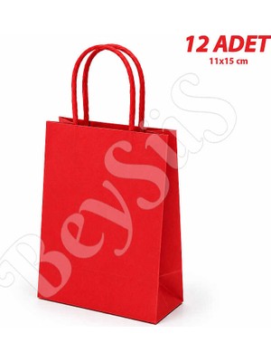 BeySüS 11x15 cm Hediyelik Kağıt Çanta Kırmızı 12 Adet