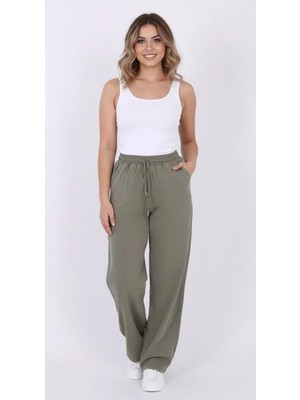 Myrab Denim Baggy Keten Kadın Pantolon Çağla Yeşili