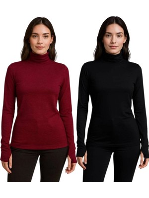 ALDAIYR 2 Adet Yuvarlak Yaka Kadın Uzun Kol Parmaklı Likralı Body