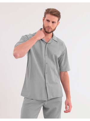 Blayn Jeans Erkek Çağla Yeşili Keten Takım Oversize Gömlek & Pantolon 2'li Set Bağcıklı Rahat Yazlık Kombin