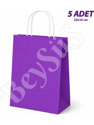BeySüS 22X16 cm Hediyelik Kağıt Çanta Mor 5 Adet