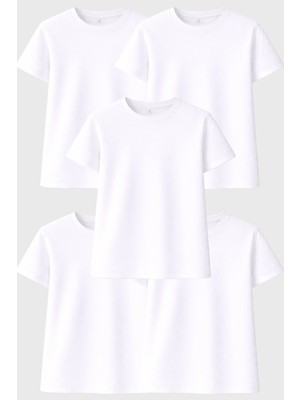 Blayn Jeans Kadın 5'li Tişört Seti %100 Pamuk Basic Regular Fit Bisiklet Yaka Düz Renk Günlük T-Shirt