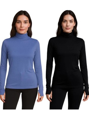 ALDAIYR 2 Adet Yuvarlak Yaka Kadın Uzun Kol Parmaklı Likralı Body