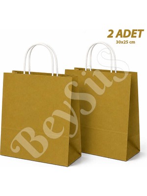 BeySüS 30X25 cm Hediyelik Kağıt Çanta Gold 2 Adet