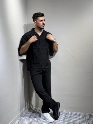 Blayn Jeans Gömlek Pantolon Erkek Keten Takım Oversize Kalıp