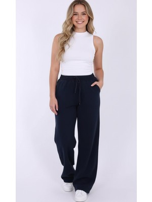 Myrab Denim Baggy Keten Kadın Pantolon Lacivert