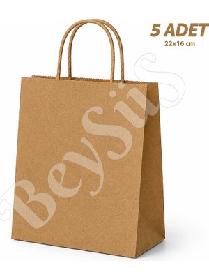 BeySüS 22X16 cm Hediyelik Kağıt Çanta Kraft 5 Adet