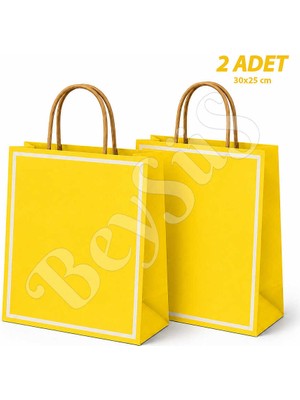 BeySüS 30X25 cm Hediyelik Kağıt Çanta Sarı 2 Adet