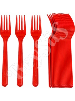 BeySüS Parti Çatalı Lüks Plastik Kırmızı 24 Adet