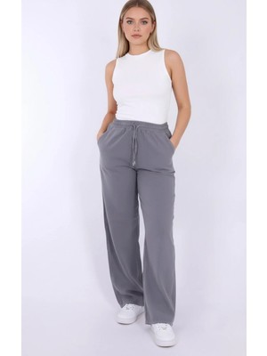 Myrab Denim Baggy Keten Kadın Pantolon Gri