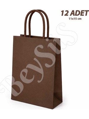BeySüS 11x15 cm Hediyelik Kağıt Çanta Kahverengi 12 Adet