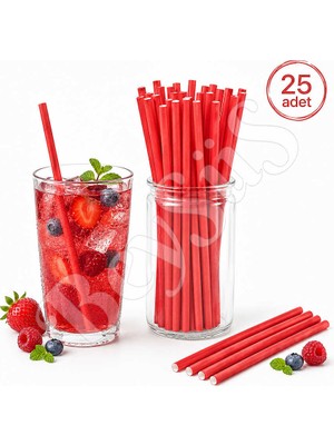 BeySüS Parti Kağıt Pipeti 25LI Kırmızı